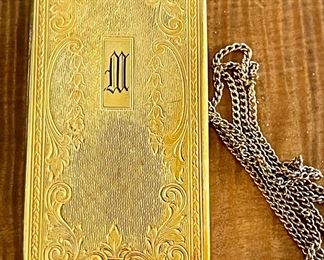 Antique 1910 Du Barry Richard Hudnut Gold Tone Dance Compact With Puffs, Lipstick Holder & Mirror 