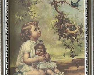 Vintage Adelaide Hiebel In Bluebird Land 10.5" X 13.5" Print 