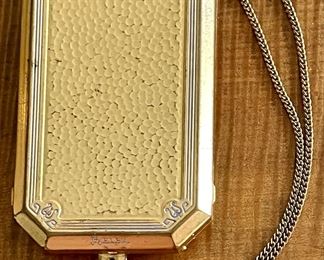 Antique 1910 Melba Gold Tone Dance Purse With Lipstick Case And Two Puffs With Mirror  Complete