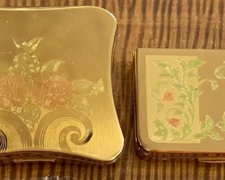 2 Vintage Elgin American Engraved Unused Powder Compacts With Puffs 