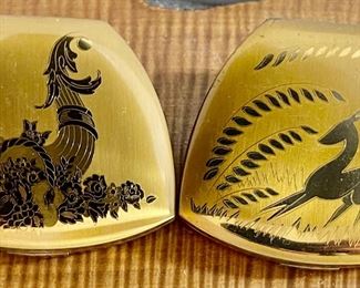 2 Vintage Elgin America Gold Tone Compacts - Woodland Fawn &  Cornucopia 