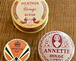 Vintage Rouge Tin Pots - Heather Rouge Medium - Annette Rouge  - Princess Pat Dark For Lips & Cheeks 