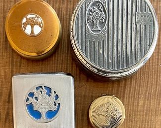 4 Vintage Cara Nome Compacts - 2 Rouge Pots - Silver Tone Blue Tree Flip Front Powder & Rouge & Silver Plate