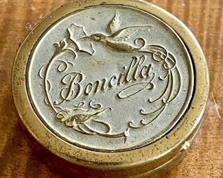 Rare Antique Art Deco Boncilla Powder Compact With Mirror And Puff Hummingbird Motif 