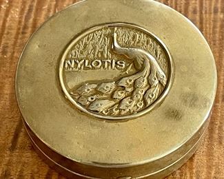 Antique Nylotis Double Compact Embossed Peacock Gold Tone 