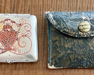 Rare Antique Art Deco Fiancee Woodworth Compact With Original Case And Flip Front Has Puff & Mirror