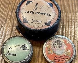 Art Deco Paper Box Juliette Face Powder - Luxor Woodbury Compact With Puff - Creme De Meridor Complexion Tin 