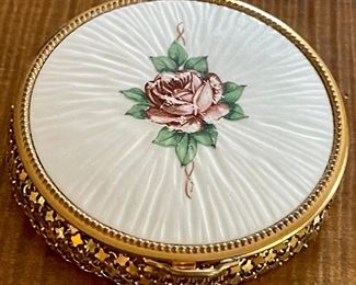 Vintage Enamel And Mesh Powder Compact With Mesh Bottom 