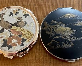 2 Vintage Asian Compacts - Damascene & Eisho Peacock With Original Puff 