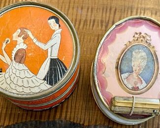 2 Vintage Du Barry Richard Hudnut Three Flowers Face Powder Paper Box And Face Powder Box With Lipstick 