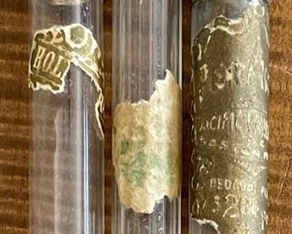 (3) 19th Century Perfume Vials - Brass Lids - (1) Per Amber Pacific Whaling Co Whale Sperm Perfume  