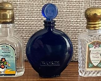 Lalique Worth Miniature Cobalt Perfume Bottle - White Lilac California Perfume Co - Parfum Violettes France 