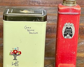 2 Antique Talcum Powder Tins - Cara Nome Langlois Boston & Mavis Talcum Vivaudou Paris New York 