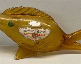 Vintage Orvieto White Wine Amber Crackle Class Fish Decanter ( As Is )