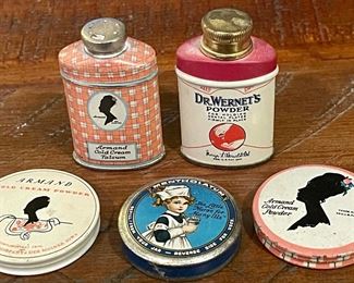 Antique Tins - Armand Cold Cream Powder - Symphonie - Talcum - Mentholatum - Dr. Wernet's Dental Powder