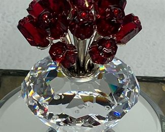 #126 Swarovski Crystal Vase with roses original box and certificate   no flaws                                                                 $99
