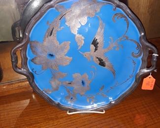 Art Nouveau silver overlay plate