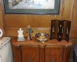 Vintage print, entry cabinet, Asian pieces.