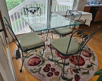 Glass top lucite table, Woodard chairs