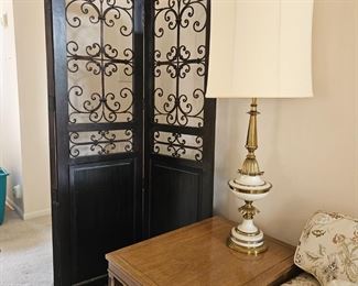 Sturdy black wrought Iron and painted wood room divider