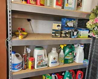 Garage items, shelving