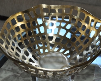 Contemporary 14" Gold Metal Fruit Bowl