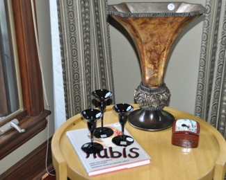 Wonderful Large 18.5" Gold Tone Vase Shown with a Set of 3 Black Glass Mikasa Candlesticks and a Petite Asian Cloisonne Lacquer Box