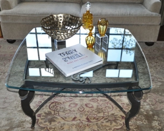 Wonderful Antiqued Silver Wrought Iron and Glass Coffee Table, 42" Square