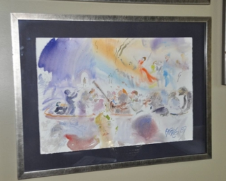 Framed and Matted Watercolor on Paper "The DSO", (Detroit Symphony Orchestra). Signed by Michigan Artist Sam Karres 1989 (1929-2021) 28" x 21" 