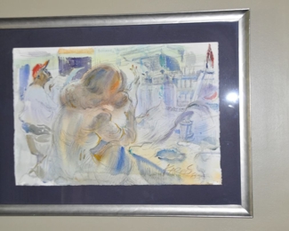 Framed and Matted Watercolor on Paper "The Diner". Signed by Michigan Artist Sam Karres 1983 (1929-2021) 29" x 22" 