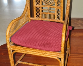 Fabulous Vintage E. Murio Manila Rattan Chippendale Aesthetic Movement Side Chair with Detachable Cushion, 21.5"w x 22.25"d x 36.5"d 