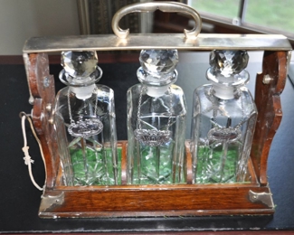 Antique English Oak and Silver Decanter Tantulus