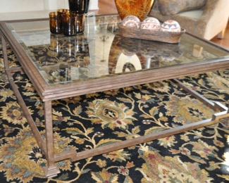 Wonderful Bronze Iron Coffee Table with Beveled Glass Top, 42"Square x 17"h
