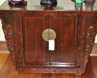 Antique Chinese Wooden Altar Cabinet with Carved Detail, 42.5"w x 22.5"d x 31"h