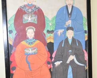 Fantastic Large Antique Early 19th c. Chinese Wedding Family Portrait Wall Hanging. 39" x 56" 