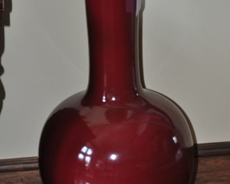 Wonderful Artist Signed 28.5"h Chinese Oxblood Glazed Ceramic Vase