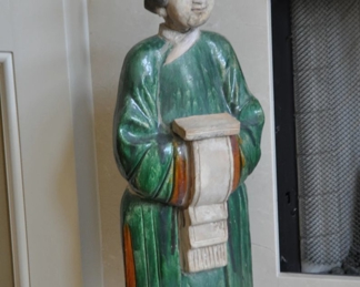 The other Chinese Tri-Color Ceramic Cemetery Guard, 30.5"h x 10"w x 7'd. (Sold as a Pair)