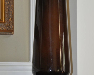 Mid Century Modern Brown Glass Vase with White Interior, 15"h