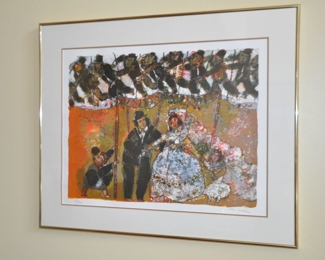 Theo Tobaisse (1927-2012) Israeli/French, La Danse des Hommes ( Men's Dance) Limited Color Lithograph, Pencil Signed  and Numbered 125/175. 22" x 30"