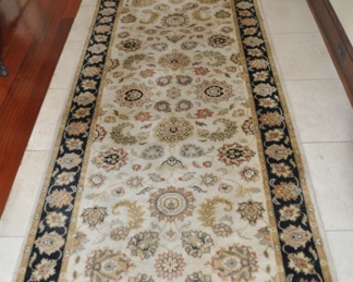 Wonderful Tabriz Ivory Base with Black and Camel Trim, Hand Knotted 100% Wool with a Cotton Foundation Runner, 15' 9" x 3'6"