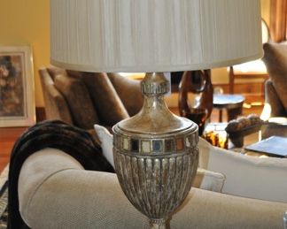 Gorgeous John Richards Signature Gold and Glazed Mirror Table Lamp, 9"w x 9"d (Shade: 19" Diameter) x 32.75"h