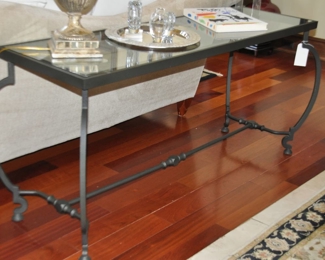 Dark Brown Wrought Iron and Glass Console/Sofa Table, 68"w x 23"d x 30"h 