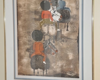 Graciela Rodo Boulanger, (b. 1935) Bolivia,  Artist Proof and Pencil Signed Limited Edition Lithograph, "Three Figures Riding Bulls" 28' x 34.25"
