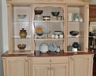 Custom Designed Cabinet Display Unit with Raised Panel Doors and Adjustable Glass Side Shelves, Pull Out Drawers and More, 78"w x 22"d x 93"h