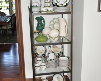 Wonderful Black/Brown Iron and Glass Display Unit with Scroll Top Detail, 25"Square x 74"h