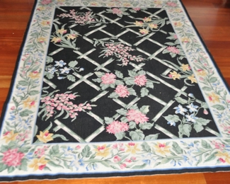Wonderful Stark Needlepoint Area Rug, Lattice Design with Pink and Yellow Flowers, 5' x 7'