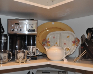 Cuisinart Coffee Maker With Carafe, Pier One Large Serving Platter, Fitz and Floyd "Fall" Divided Serving Dish and a Port Meirion Tea Pot