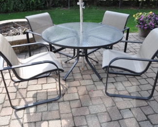Vintage Brown Jordan Chairs, Set of 4 Shown with the Tempered Glass Patio Dining Table