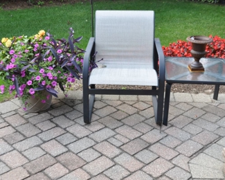 Single Brown Jordan Aluminum  Chair with Square 22" Aluminum Side table 