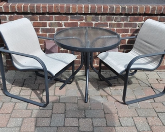 Vintage Brown Jordan Aluminum and Mesh 3 Piece Bistro 30" Table